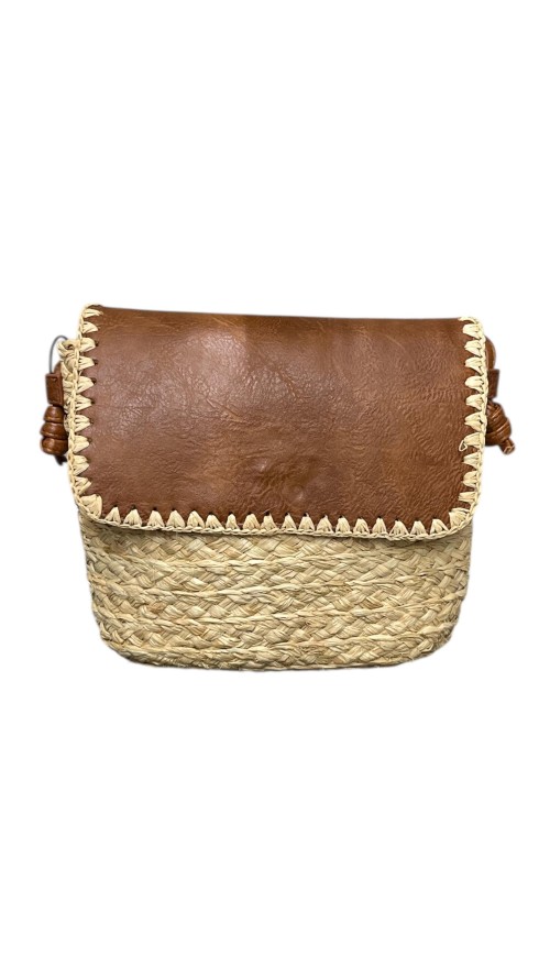 BOLSO RAFIA SOLAPA CUERO BEIG