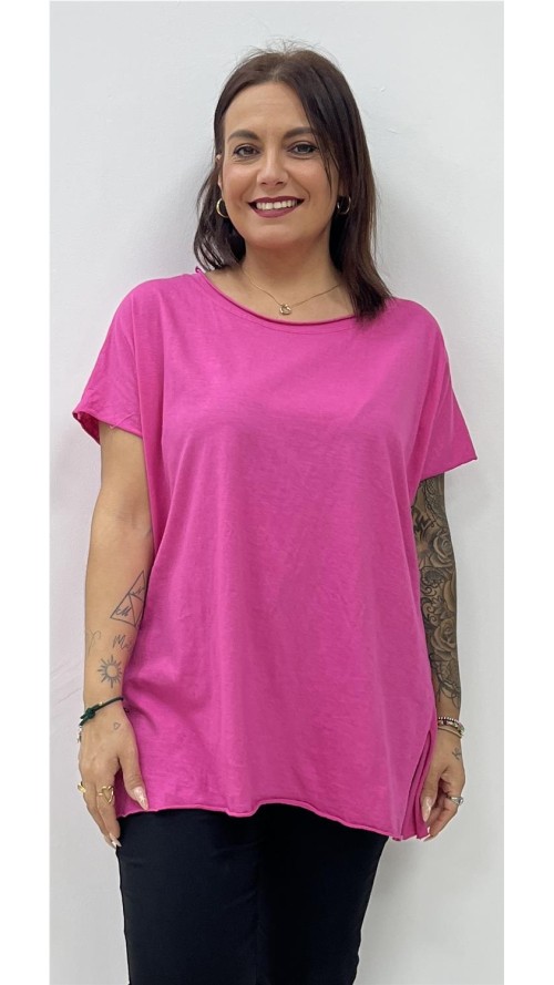 CAMISETA ALGODON BASICA FUXIA