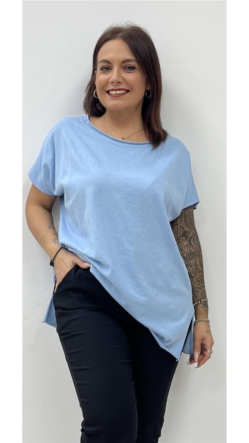CAMISETA ALGODON BASICA CELESTE