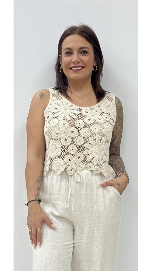 TOP CROCHE FLOR BEIG