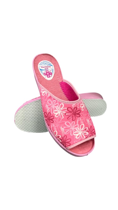 ZAPATILLA CUÑA FLORES ROSA