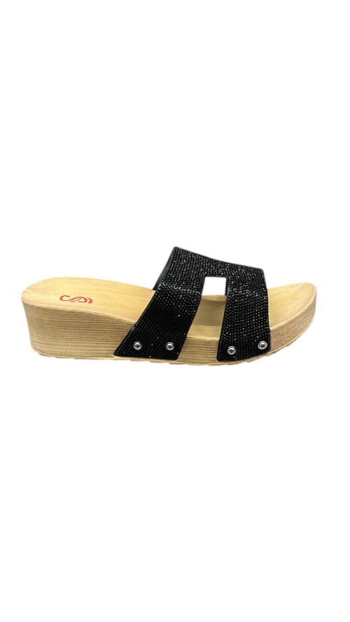 CHANCLA CUÑA PALA BRILLO NEGRO