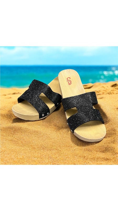 CHANCLA CUÑA PALA BRILLO NEGRO 2