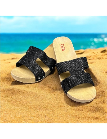 CHANCLA CUÑA PALA BRILLO NEGRO