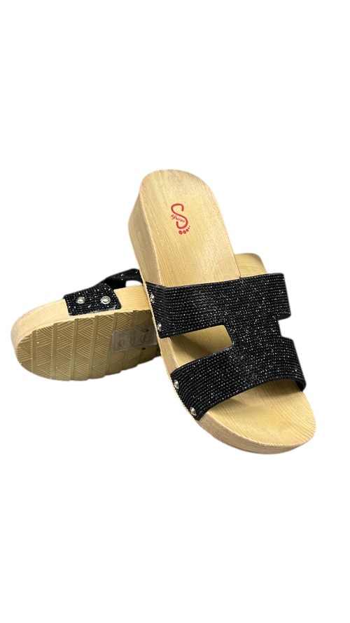 CHANCLA CUÑA PALA BRILLO NEGRO