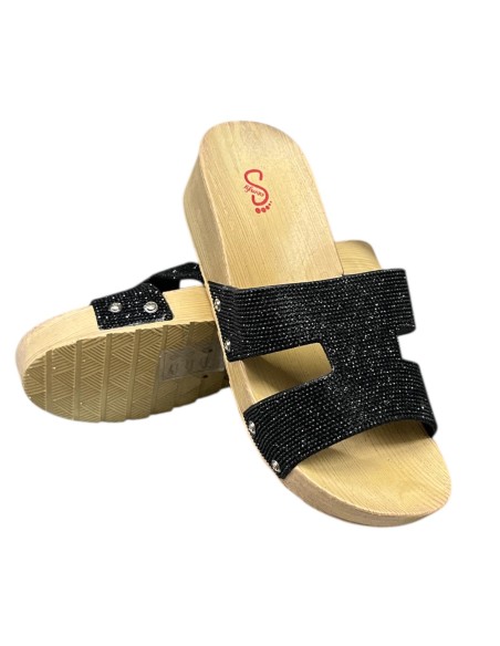 CHANCLA CUÑA PALA BRILLO NEGRO