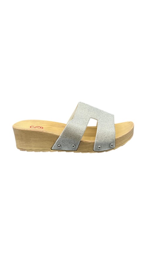 CHANCLA CUÑA PALA BRILLO PLATA