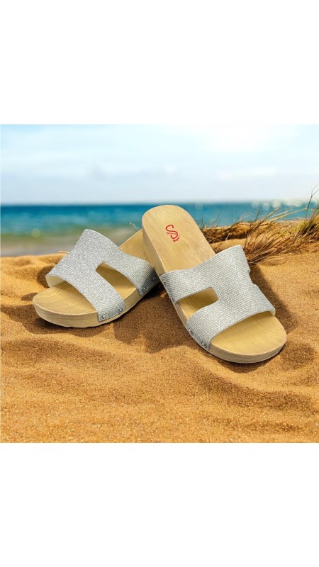 CHANCLA CUÑA PALA BRILLO PLATA 2