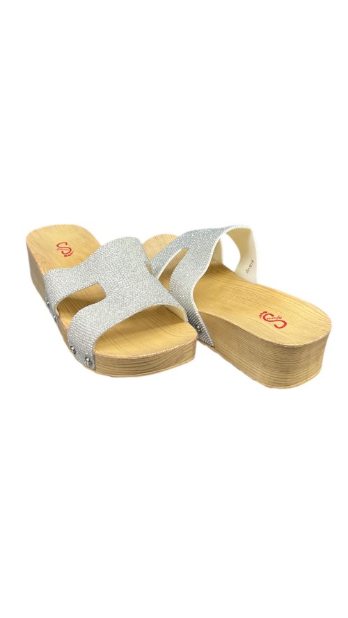 CHANCLA CUÑA PALA BRILLO PLATA