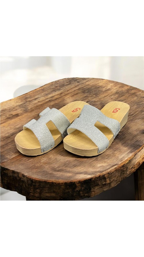 CHANCLA CUÑA PALA BRILLO PLATA