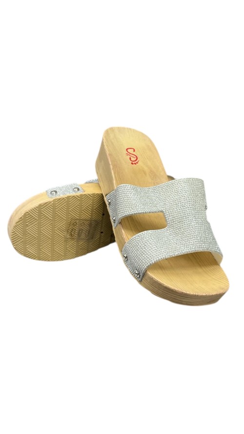 CHANCLA CUÑA PALA BRILLO PLATA