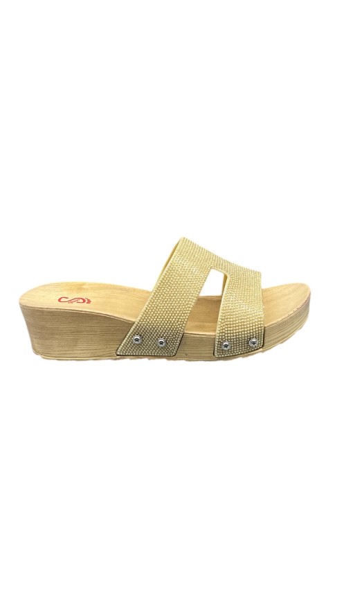 CHANCLA CUÑA PALA BRILLO ORO