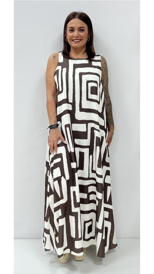 VESTIDO CHARI ESTAMPADO MARRON