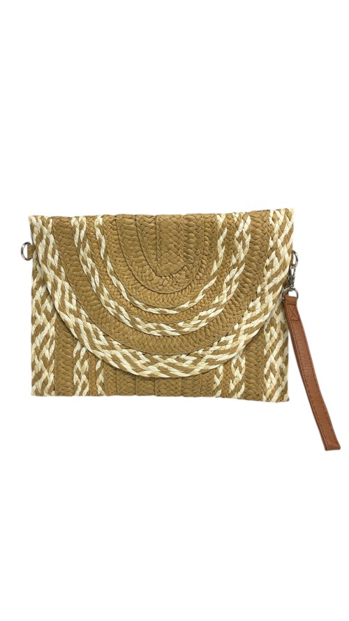 CARTERA RAFIA BICOLOR CAMEL