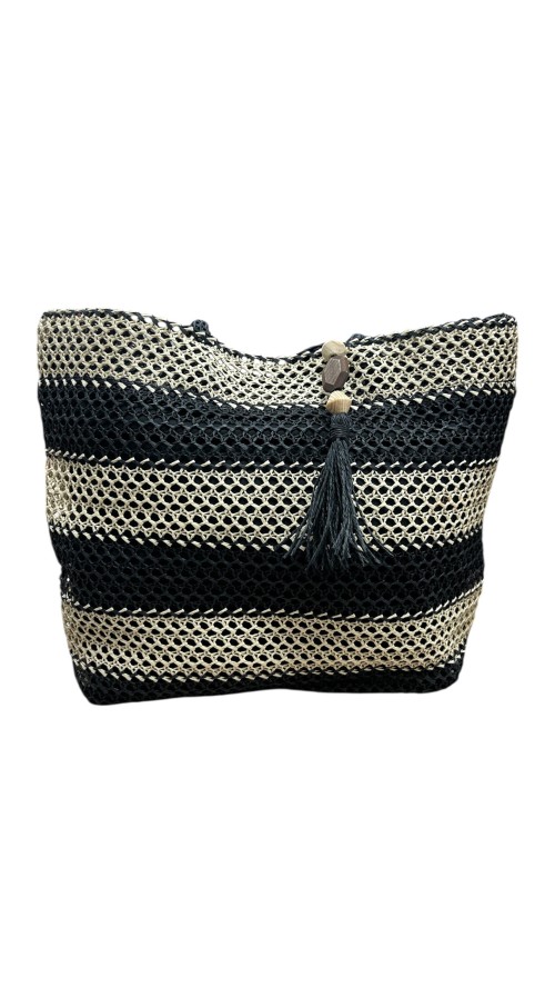 BOLSO RAFIA RAYAS NEGRO