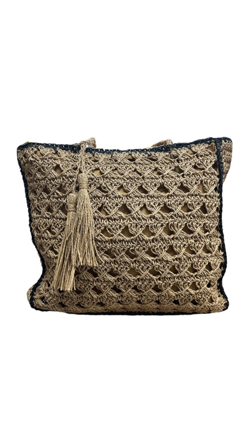 BOLSO RAFIA DETALLES NEGRO CAMEL