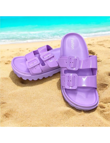 CHANCLA 2 HEBILLAS BRILLO MALVA