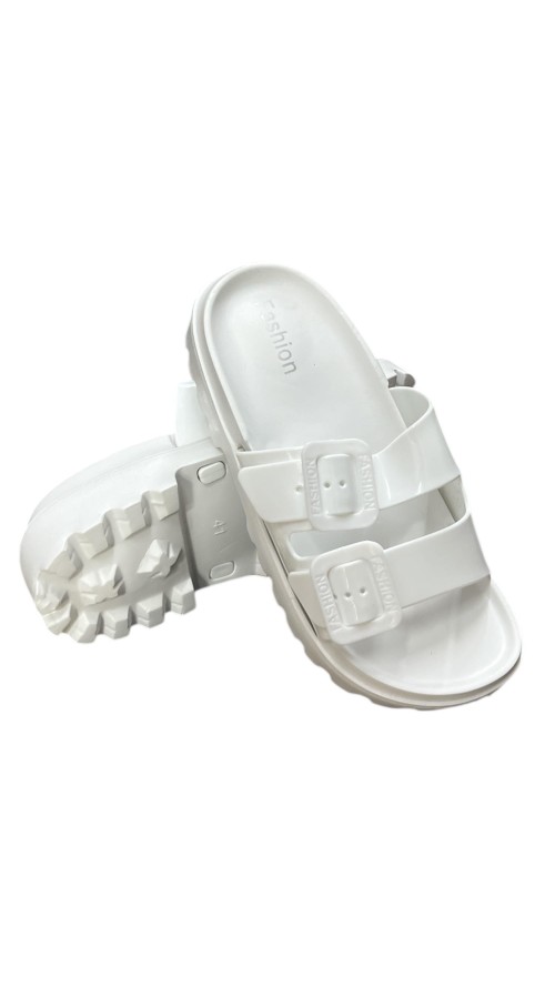 CHANCLA 2 HEBILLAS BRILLO BLANCO