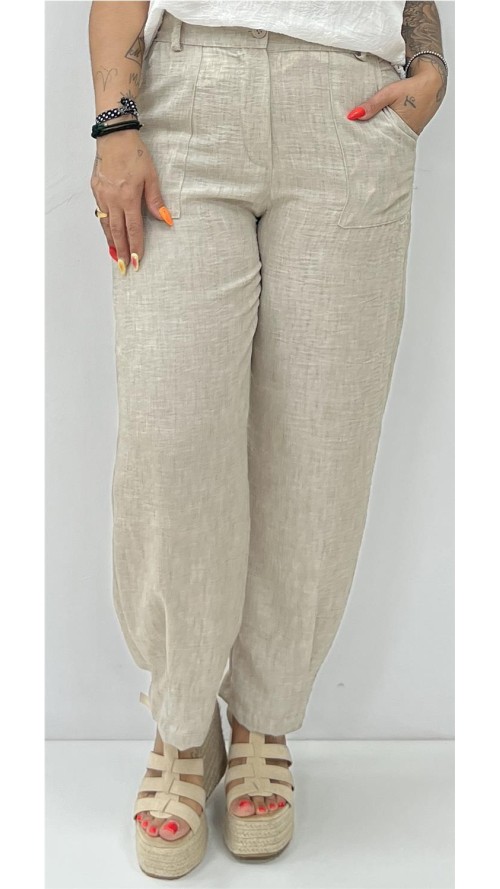 PANTALON LINO SOL BEIG
