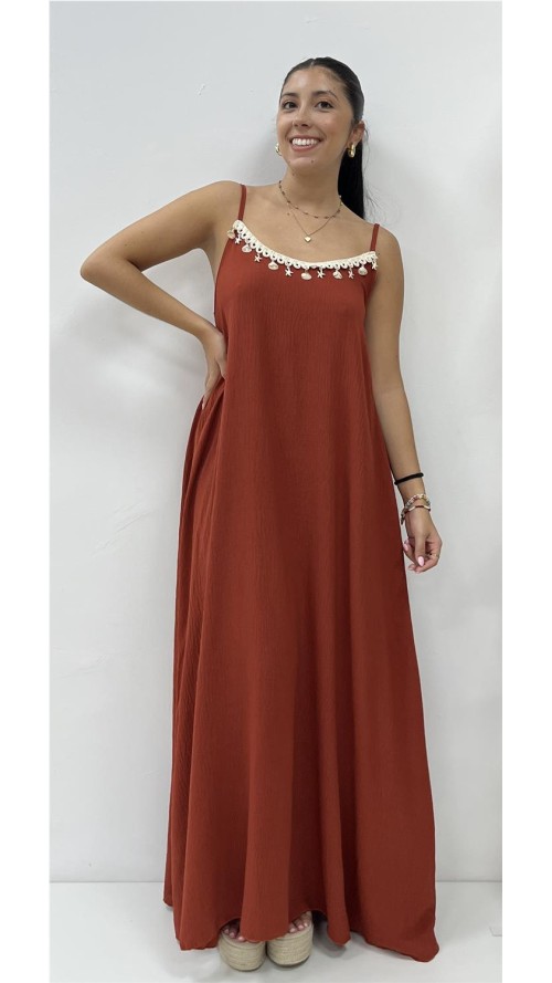 VESTIDO CONCHAS TEJA