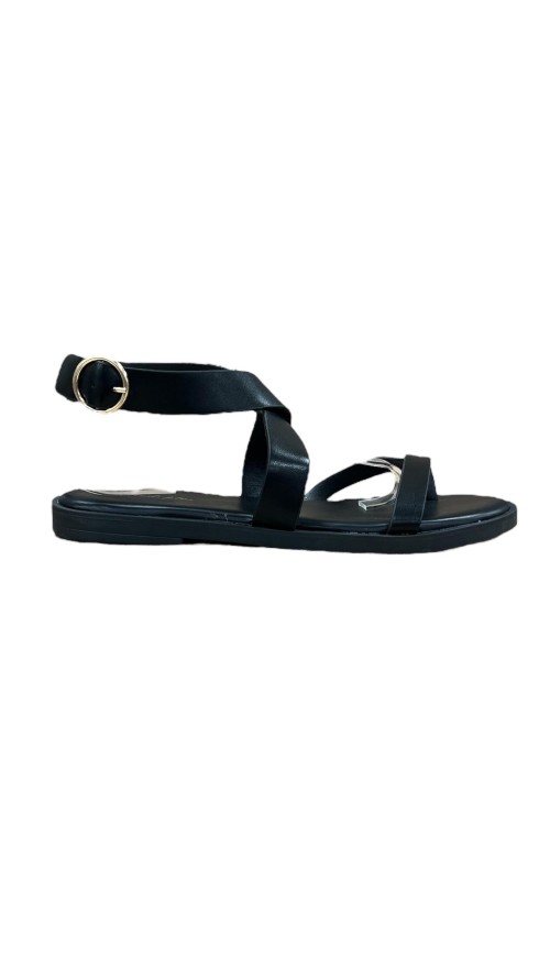 SANDALIA PLANA HEBILLA LATERAL NEGRO