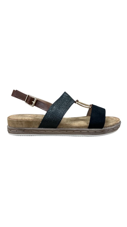 SANDALIA PLANA ADORNO METAL NEGRO