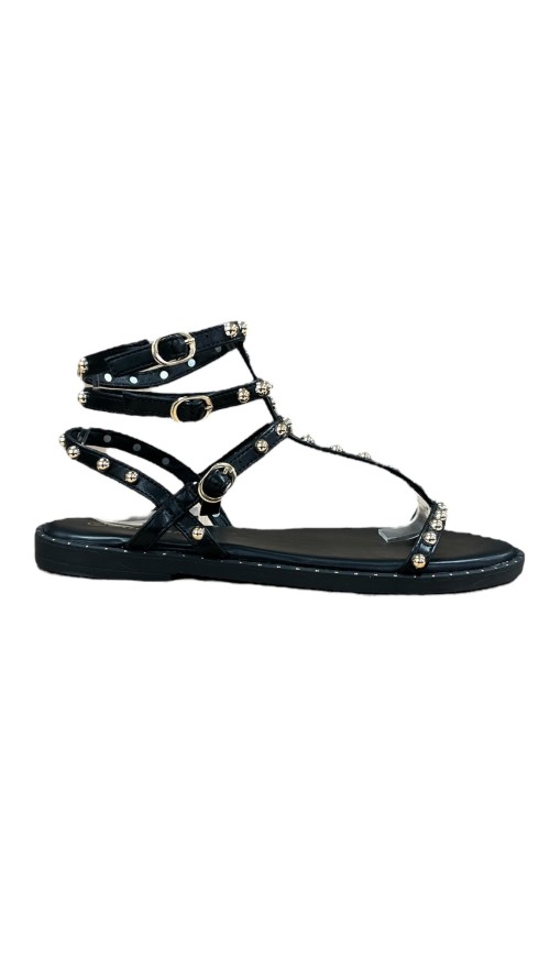 SANDALIA TACHAS ORO NEGRO