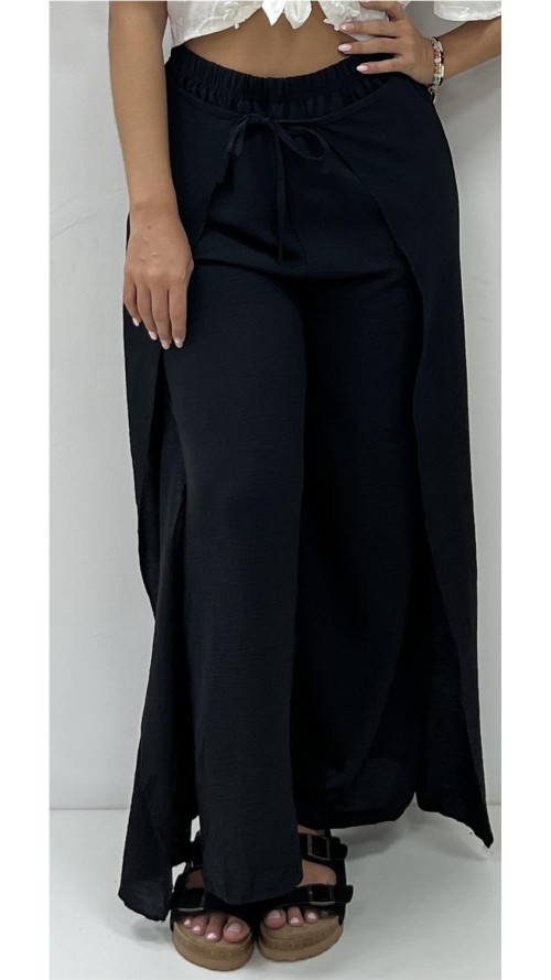 PANTALON EFECTO PAREO NEGRO