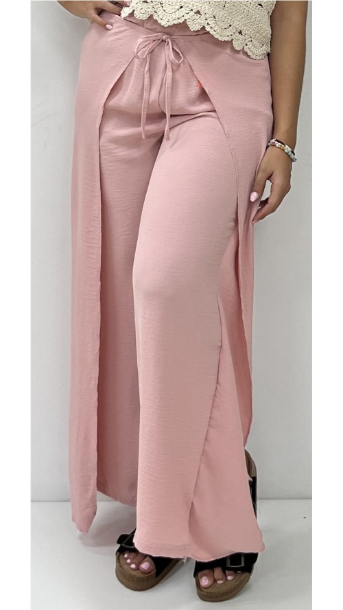 PANTALON EFECTO PAREO ROSA
