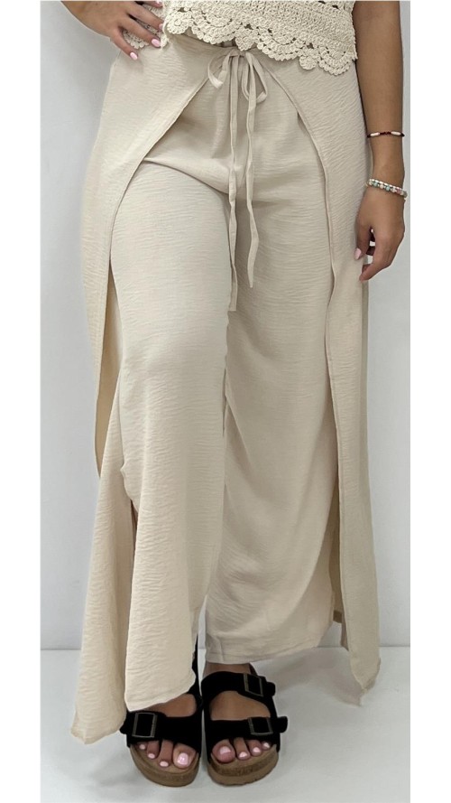 PANTALON EFECTO PAREO BEIG