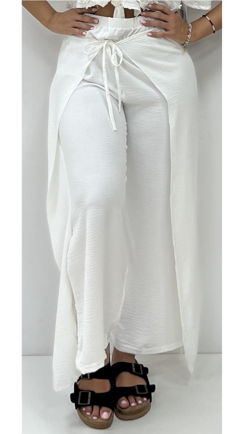 PANTALON EFECTO PAREO BLANCO