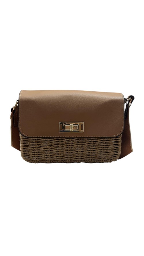 BOLSO RIGIDO RAFIA SOLAPA CAMEL
