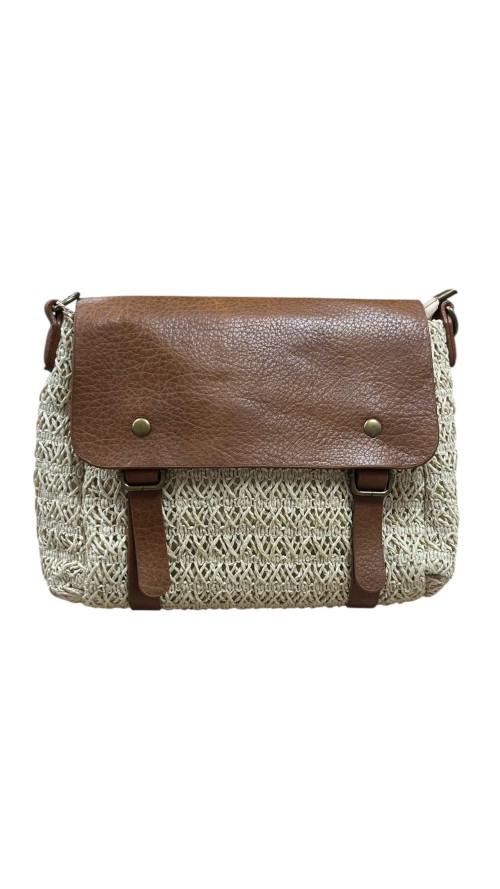 BOLSO RAFIA SOLAPA CUERO BEIG