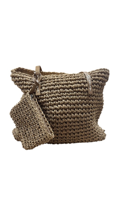BOLSO Y MONEDERO DE RAFIA CAMEL