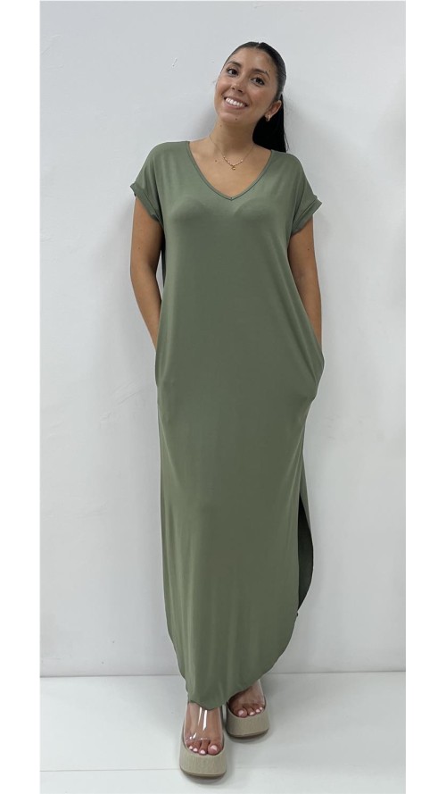 VESTIDO ALGODON CUELLO V KAKY