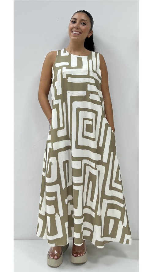 VESTIDO CHARI ESTAMPADO BEIG VERDE