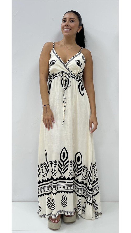 VESTIDO ZANZIBAR BEIG Y NEGRO