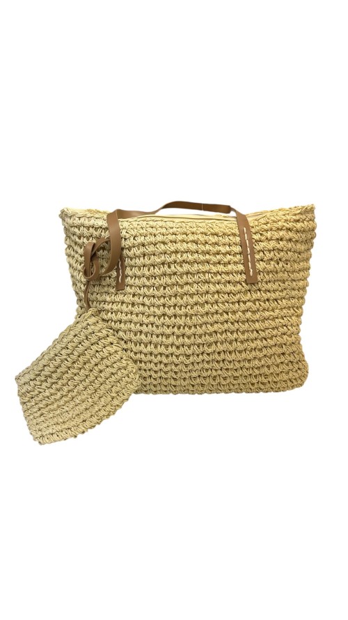 BOLSO Y MONEDERO DE RAFIA BEIG