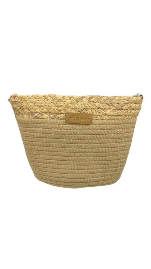 BOLSO COMBINADO RAFIA Y TELA CAMEL