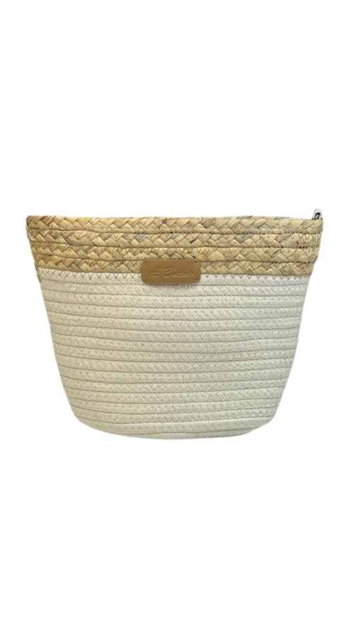 BOLSO COMBINADO RAFIA Y TELA BEIG