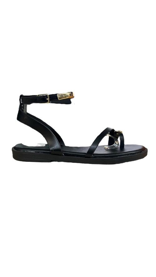 SANDALIA TIRA FILOS ORO NEGRO