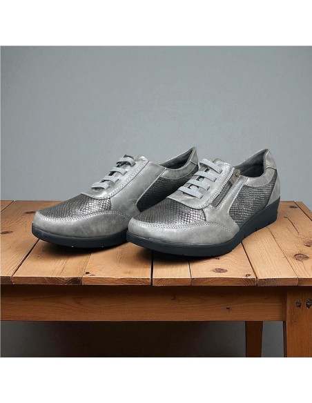 ZAPATO CUÑA ELASTICOS PLOMO