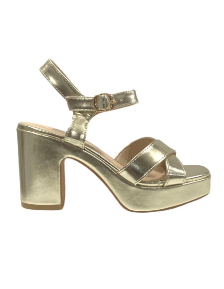SANDALIA TACON ANCHO ORO