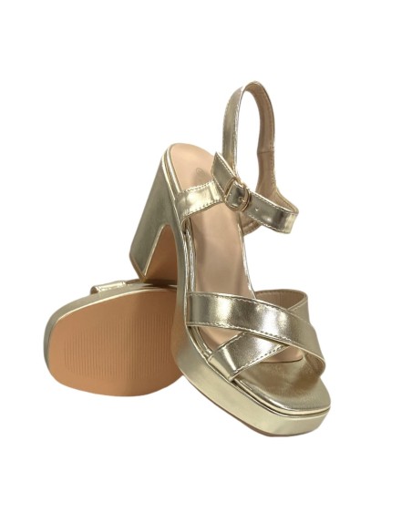 SANDALIA TACON ANCHO ORO