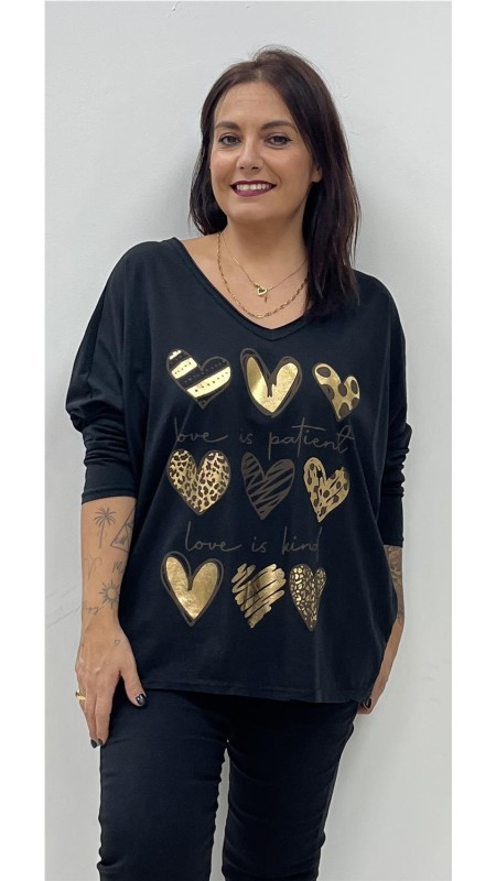 CAMISETA 9 CORAZONES NEGRO