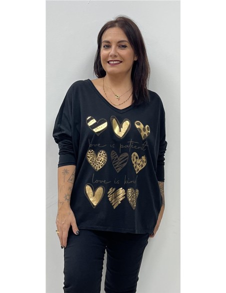 CAMISETA 9 CORAZONES NEGRO