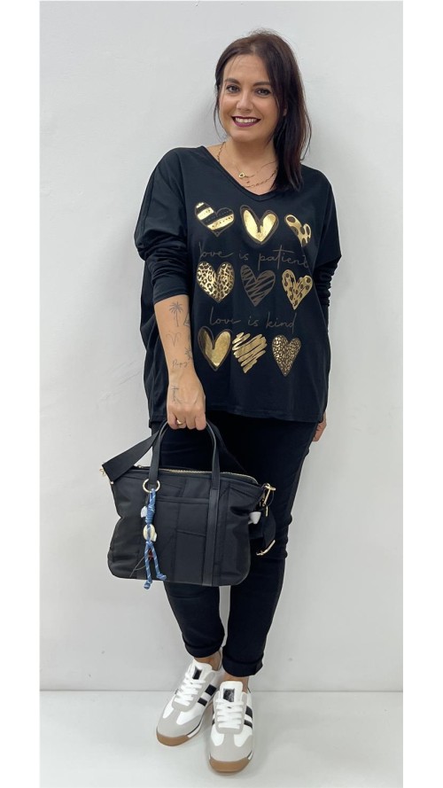 CAMISETA 9 CORAZONES NEGRO