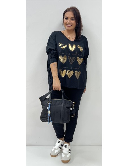 CAMISETA 9 CORAZONES NEGRO