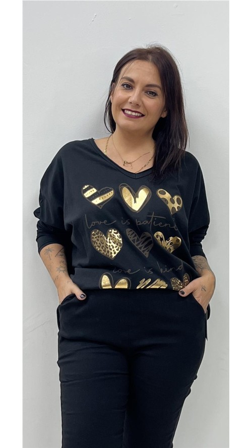 CAMISETA 9 CORAZONES NEGRO