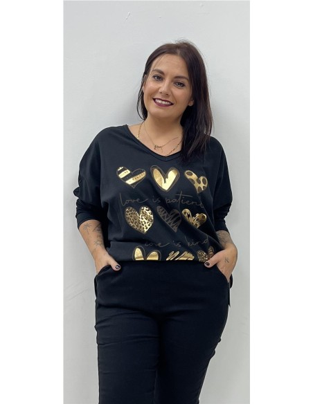 CAMISETA 9 CORAZONES NEGRO